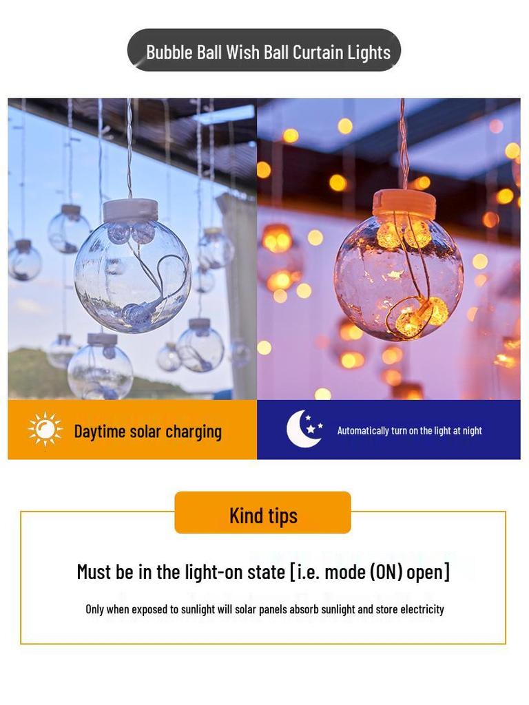 Водонепроницаемые солнечные гирлянды в виде шаров желаний для украшения патио, сада или балкона