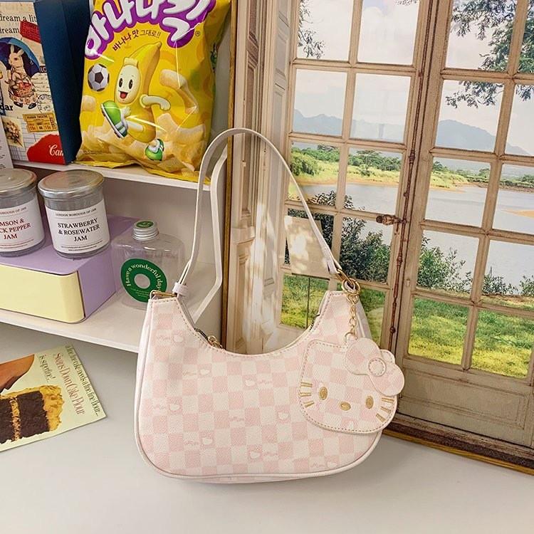 Мультяшная сумка через плечо Hello Kitty для женщин из ПУ-материала с милым принтом для повседневного использования