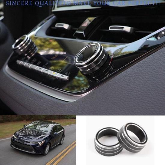 For Toyota Corolla 2020-2024 Black Aluminum Center Console AC Knob Ring Trim 2pc