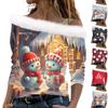 Women's Long Sleeve Tops Fashionable Women's Loose Christmas Print Off-Shoulder Pullover Tops