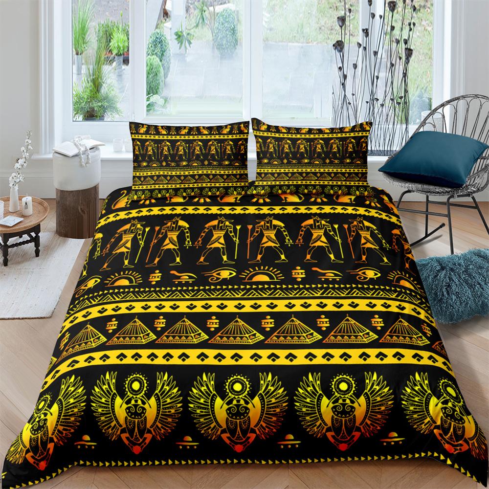 Древний Египет Пододеяльник с изображением короля и королевы, комплект постельного белья с египетскими символами, фараон, пирамида, бохо, мягкий полиэстеровый пододеяльник