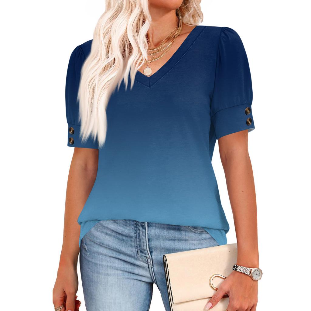 Женские топы с коротким рукавом, рубашки на пуговицах, V-образный вырез, модные наряды, блузки, повседневные
