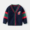 Children Sweaters Autumn the New Boys Wool Cardigan Baby V-neck Embroidery Korean Childrens Coat