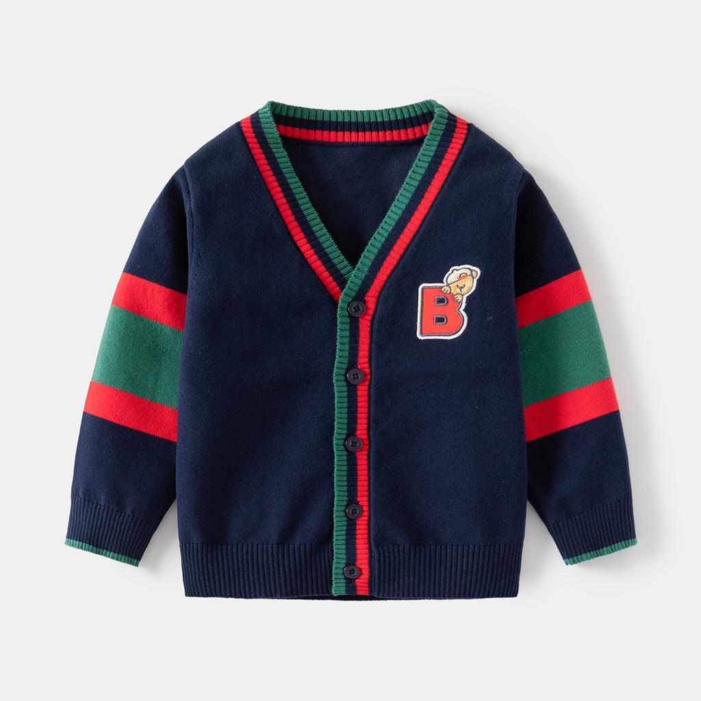 Children Sweaters Autumn the New Boys Wool Cardigan Baby V-neck Embroidery Korean Childrens Coat