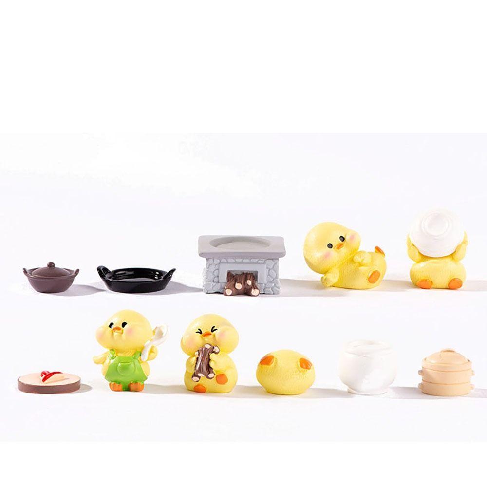 Resin Little Cooking Duck Statue Fairy Garden Desktop Knick-knacks Cartoon Yellow Duck Figurines