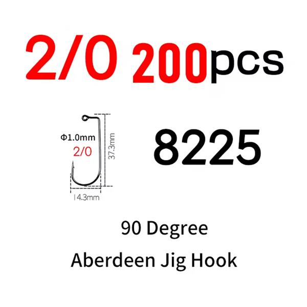 200 шт. #8~#6/0 Высокоуглеродистая сталь 90 градусов Aberdeen Крючок-джиг Изогнутый Морская вода Длинное цевье Крючки для мягких приманок