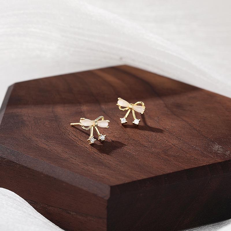 Милые серьги-бантики с камнями кошачий глаз для девочек со свежими и красивыми серьгами