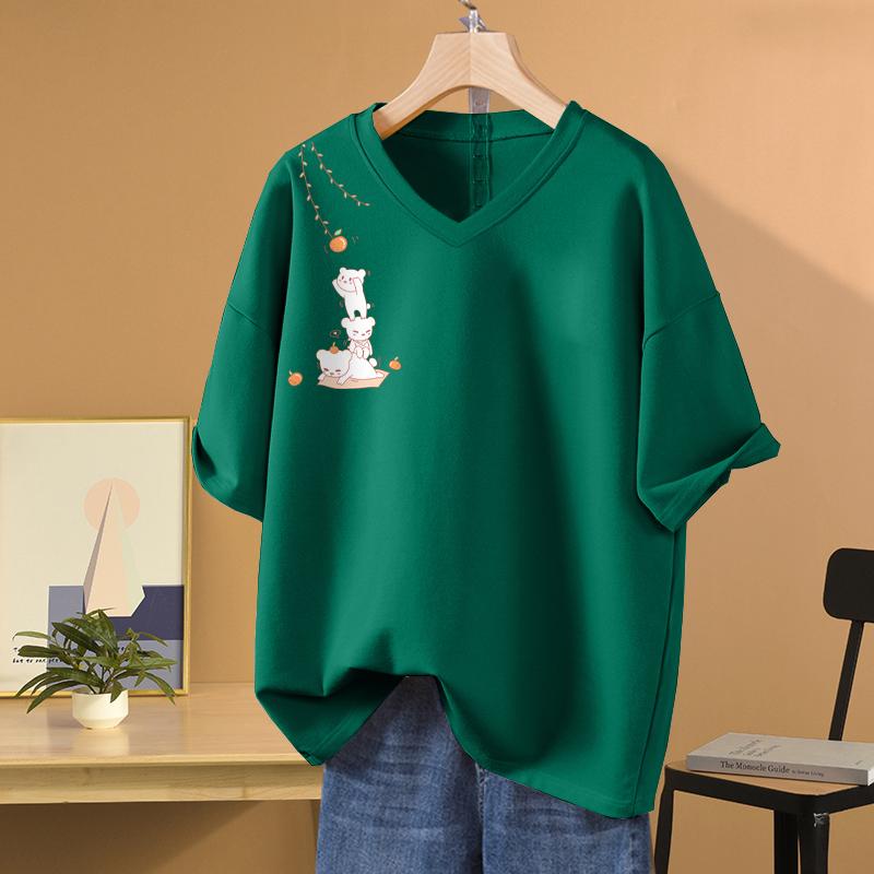 Футболка с коротким рукавом, Свободного кроя, Приталенный топ с V-образным вырезом с принтом для женщин