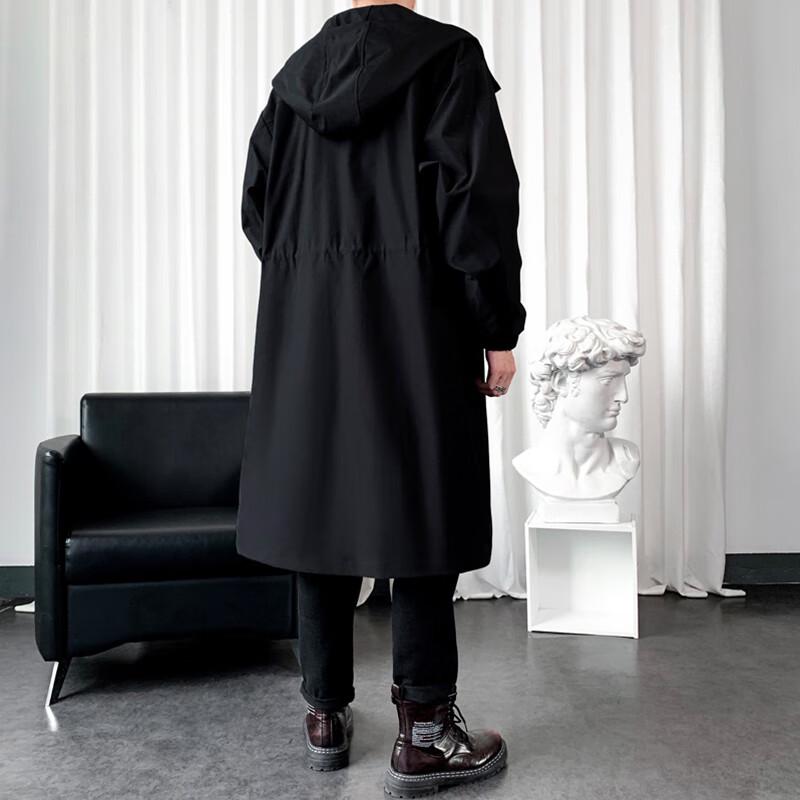 ROMON Men's Trendy Loose-Fit Hooded Mid-Length Trench Coat