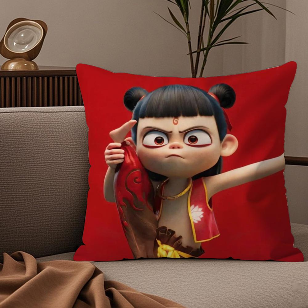 Famous Movie NNezha Cushion Cover Plush Fabric Soft DoubleSided Printed Sofa Warm Winter Home Child Gift Pillow Case