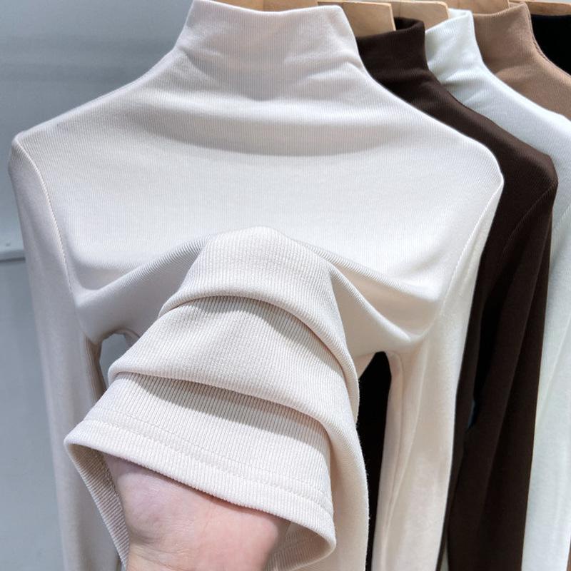 Женская белая приталенная рубашка с длинным рукавом и воротником-стойкой в корейском стиле - Мода осень/зима