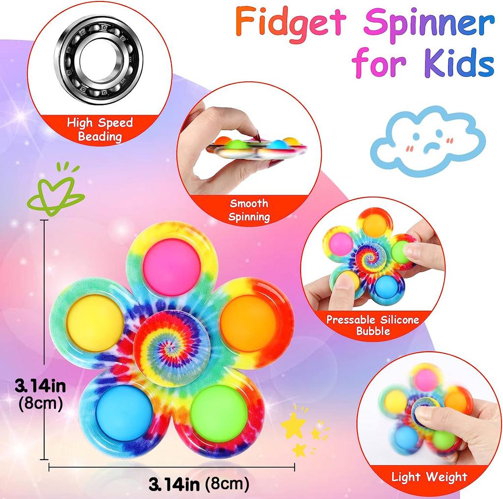 Fidget Spinner Toys Tie Dye Colorful Push Bubble Hand Spinner For ADHD Anxiety Stress Relief Sensory Party Favor For Kids Gifts