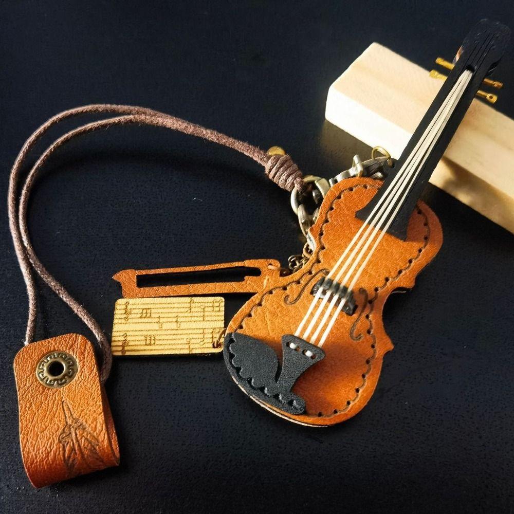Leather Mini Violin Pendant Exquisite Bag Pendant Fashion Violin Keychain  Gift