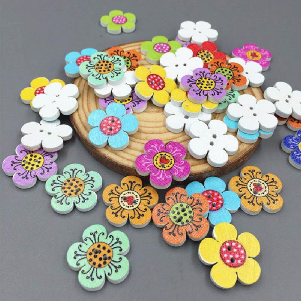 Cute Mixed Color 20 mm 2-Holes Wooden Buttons Sewing Scrapbooking Crafts Decoration Flower Dots