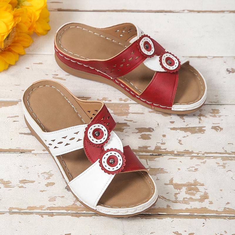 Разноцветные летние тапочки на танкетке, женские модные сандалии на платформе с вырезами, женская нескользящая пляжная обувь, размер 43