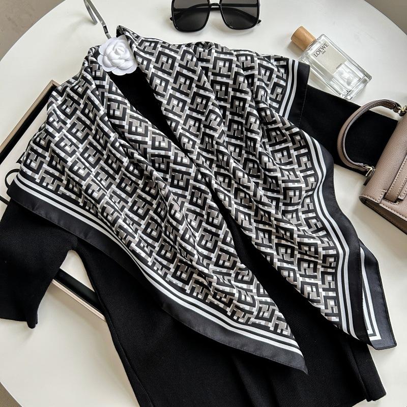 Печатный буквенный высококачественный искусственный шелк женский твил шелковый декоративный женский шелковый шарф