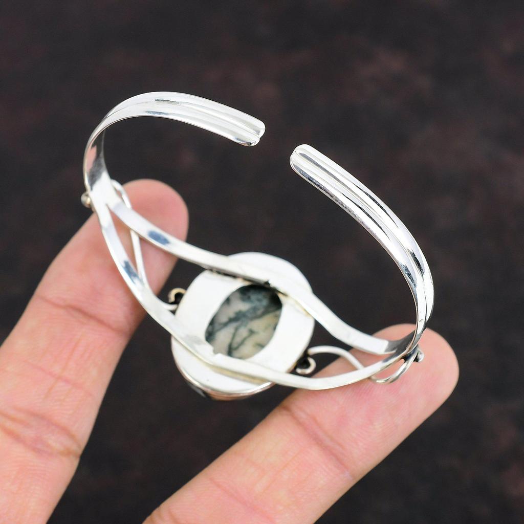 Браслет с драгоценным камнем Tree Agate, ювелирные изделия ручной работы, браслет-манжета из стерлингового серебра 925 пробы, регулируемый браслет, подарки на годовщину, серебряные ювелирные изделия Tree Agate