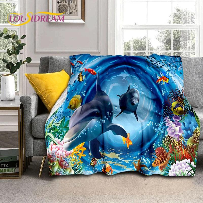 3D Illusion Underwater World Seabed Shark Dolphin Soft Flannel Blankets,Throw Blanket Comfortable Blanket for Beds Home Bedroom