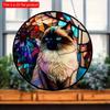 1pc 2d Flat Wood Animals Panda Print Stained Window Suncatcher Home Room Wall Decor Cat Pattern Wooden Sign - 20cm Round Wooden Hanging Pendant DIY