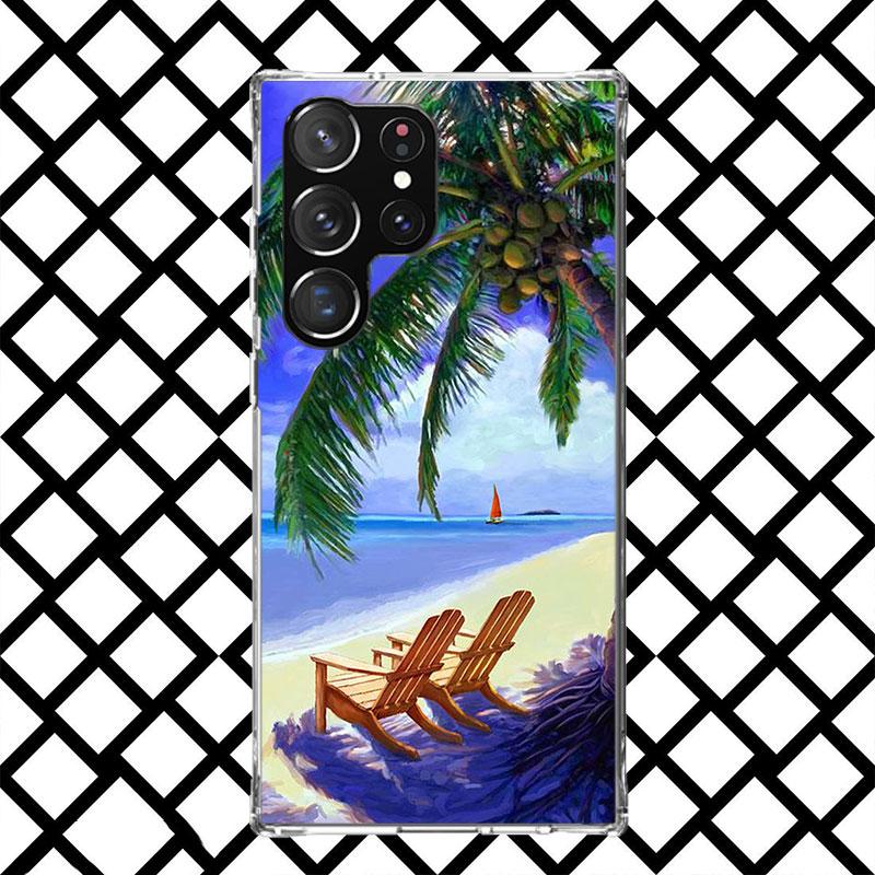 Летний Закат на Пляже Море Пальма Чехол для Телефона для Samsung Galaxy S26 S25 Edge S24 S23 Ultra S22 Plus S21 FE S20 + Мягкий Чехол Принт