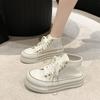 2024 Spring and Summer New High-top Platform Canvas Shoes Women's Breathable Lace-up White Shoes Casual Niche Design Board Shoes