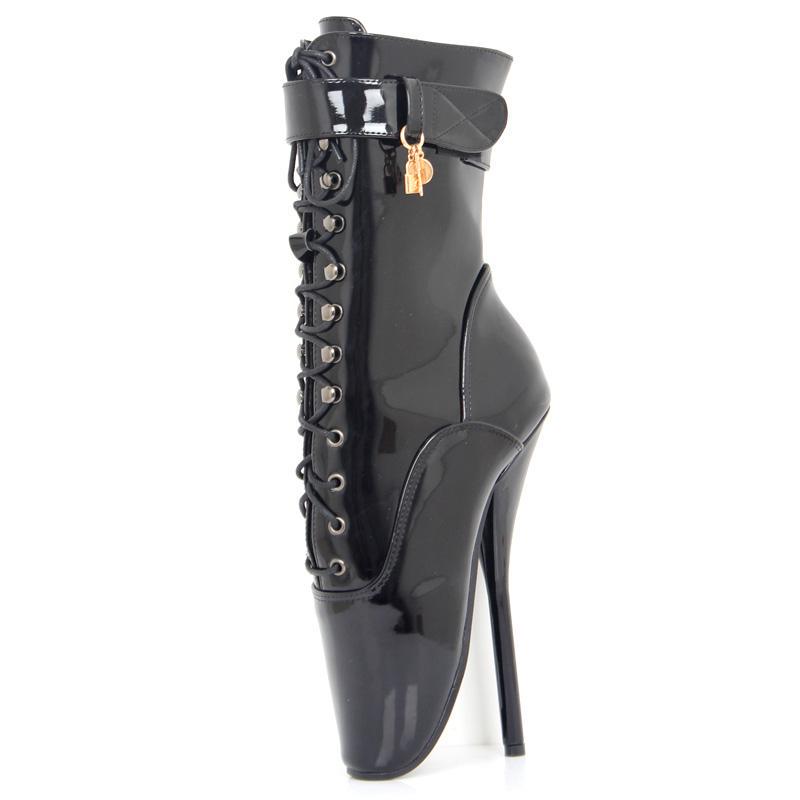 Sexy Ankle Ballet Boots JIALUOWEI 18CM Super High Spike Heel Women Cross-tied Pointed-toe Shoes Black