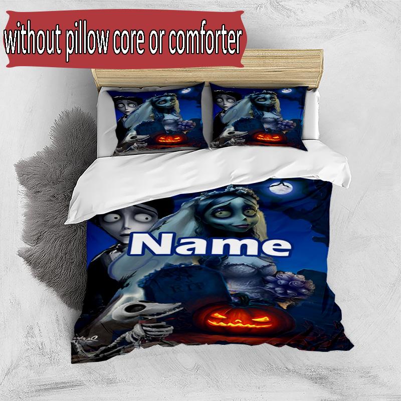 3pcs Duvet Cover Set (1*Duvet Cover + 2*Pillowcase, Without Core), Custom Name Corpse Bride Pattern Bedding Set, Home Bedroom Decor Gift