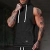 Мужские повседневные топы, спортивный стиль, жаккардовый вязаный жилет с капюшоном и передним карманом, однотонная футболка без рукавов, одежда для фитнеса