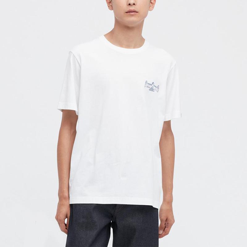 Uniqlo Хлопковая футболка с логотипом Лувра, круглый вырез, унисекс, белая 445596-00