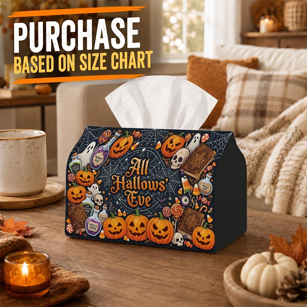 1pc Mystical Magic Halloween Tissue Box - Halloween Pumpkin Napkin Dispenser, 2 Sizes Thick Polyester with Spellbook Skull Potion Pumpkin, Ideal Spook