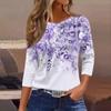 Women's Casual And Fashionable Floral Print Round Neck Top With Seven Quarter Sleeves And Loose Fit Top