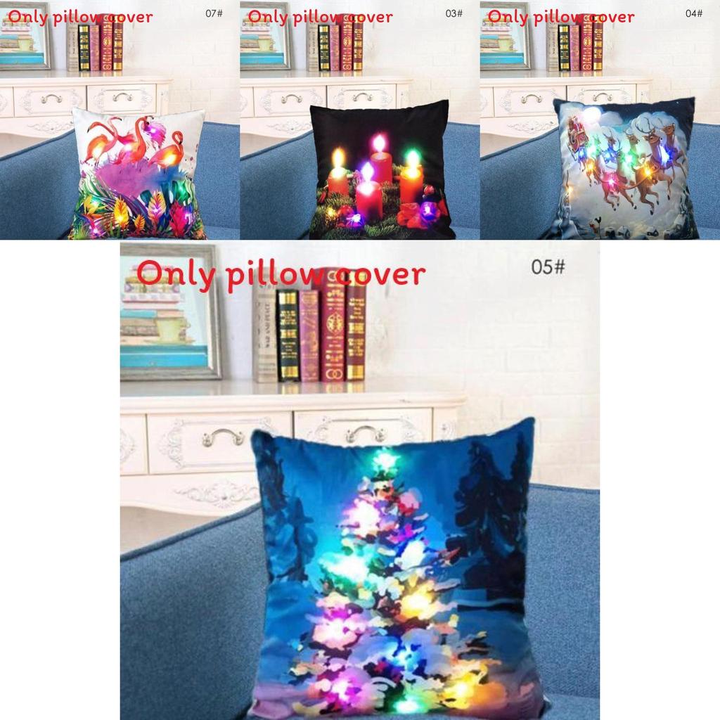 Led Vintage Cotton Linen Pillow Case With Color Changing Lights For Sofa And Couch Decor
