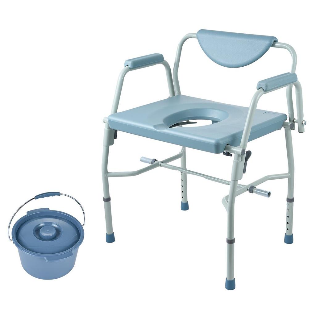 Commode Chair, Bedside Commode with Drop-Down Arms and Detachable Backrest, 5-Level Adjustable Height, 7L Removable Bucket, Easy to Assemble, 1000LBS
