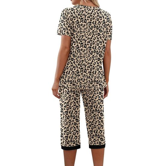 2 шт./комплект, женская летняя пижама с цветочным принтом, V-образный вырез, короткий рукав, рубашка, эластичный пояс, укороченные брюки, домашняя одежда, повседневный наряд, весенняя одежда для сна