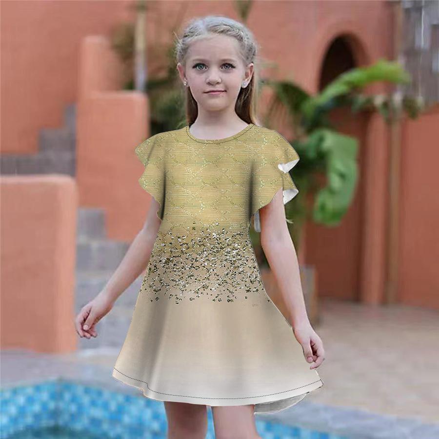 Девочки, рыбка в воде. Платья с принтом, детское праздничное платье для девочек, свободная облегающая юбка с короткими рукавами для девочек старше четырех лет