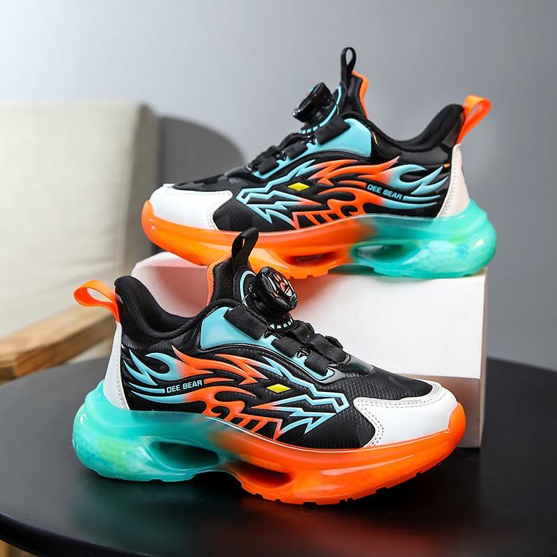 Kids' Rotating Buckle Sneakers Flame Pattern Air Cushion Sole Non-slip Sports Shoes