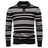 Mens Striped Polo Collar Knit Sweater Black European Size Autumn Winter