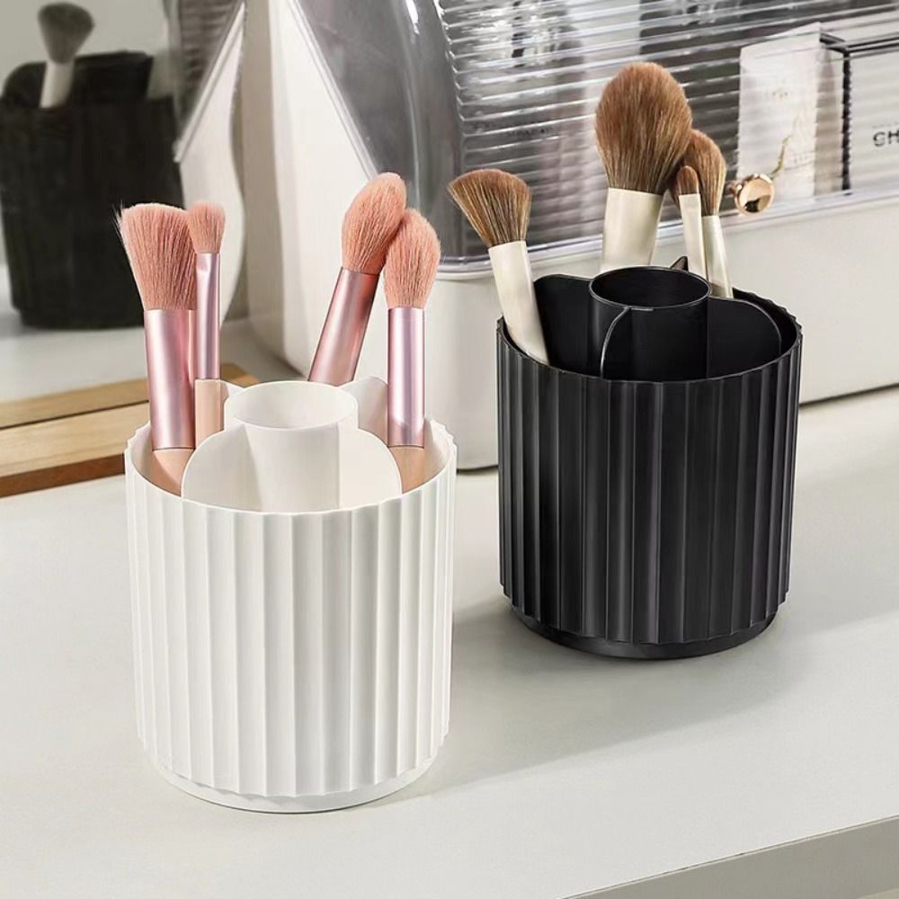 Rotatable Makeup Brush Cylinder with Cover Compartment Pen Holder Cosmetics Storage Box  Gift