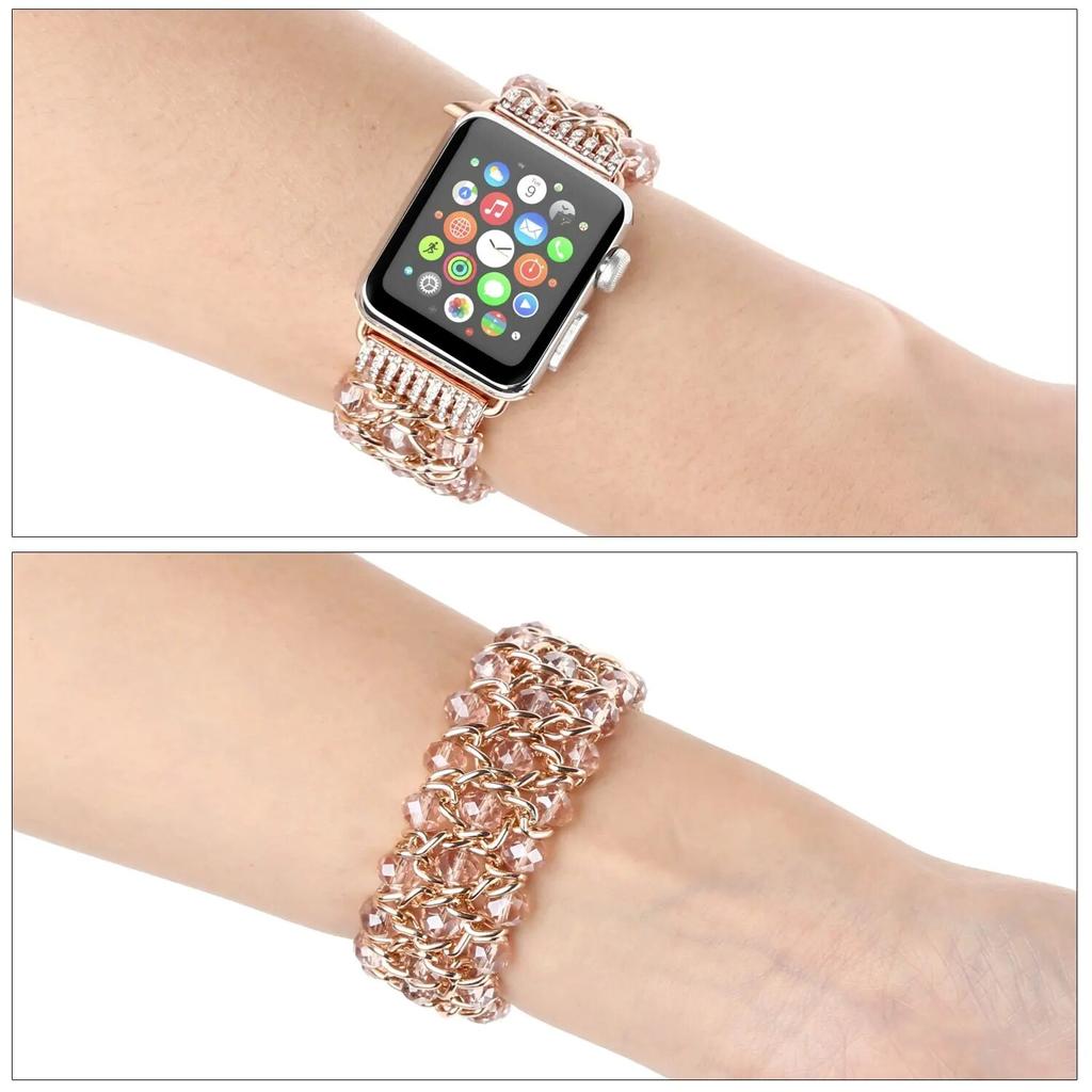 Женские часы Apple Watch с блестящим жемчугом, 38 мм, 40 мм, 41 мм, 42 мм, 44 мм, 45 мм, ремешок iWatch Ultra Series SE 9, 8, 7, 6, 5, 4, 3, 2, 1 ремешок