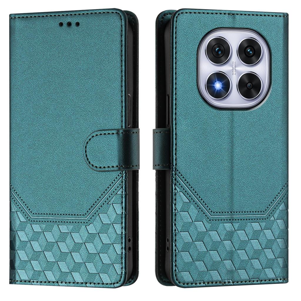 For Xiaomi Redmi Note 14 Pro 4G Case Imprinted Honeycomb RFID Blocking Leather Phone Cover with Strap