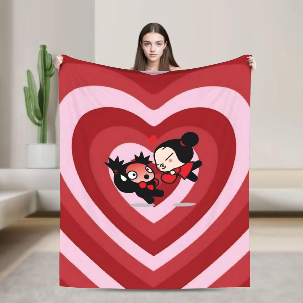 Cute P-Pucca Anime Blanket Fleece Textile Decor Breathable Lightweight Throw Blankets for Sofa Travel Plush Thin Quilt