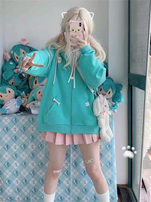 2025 Harajuku Cat Ear Kawaii толстовки с капюшоном на молнии для женщин в японском стиле, симпатичная куртка с капюшоном, большие свитшоты Sweet Lolita Girly