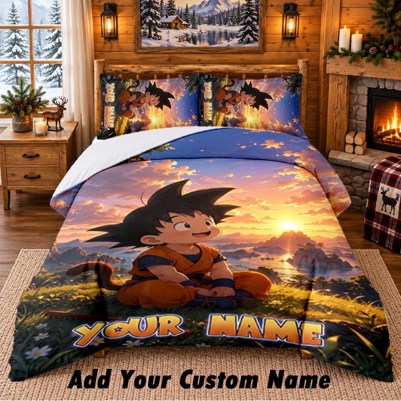Dragon Ball Custom Name 3Pcs Bedding Set 1 Bed Sheet 2 Pillowcases Bedroom Home Decor