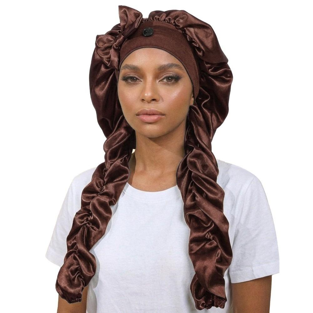 Satin Material Sleep Bonnet Long Curling Ribbons Curling Bonnet Stylish Satin Bonnet For Long Hair