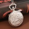 Classic Vintage Silvery Wolf Pocket Watch with Necklace Chain Cool Pendant Clock Gift for Women Men