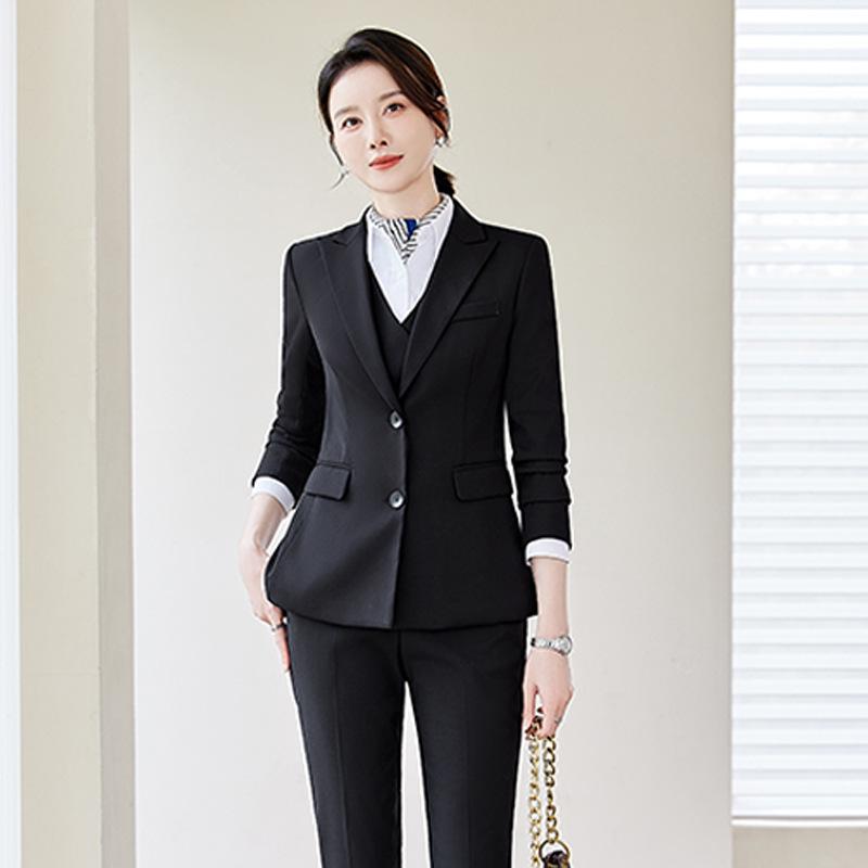 Профессиональный женский осенний костюмный набор - Формальная рабочая одежда для менеджера ресепшена отеля с пиджаком с длинными рукавами и брюками