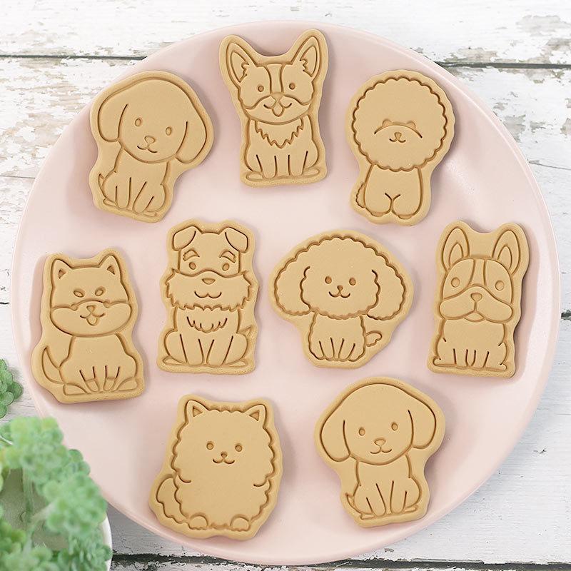 8Pcs/Set Cat Cookie Cutters Plastic 3D Cartoon Pressable Biscuit Mold Cookie Stamp Kitchen Baking Pastry Bakeware Tool