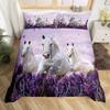 Комплект пододеяльника для лошади Ветви цветущей сакуры Лавандово-фиолетовые комплекты постельного белья Пододеяльник с галопирующей лошадью Чехол для одеяла 2/3 шт