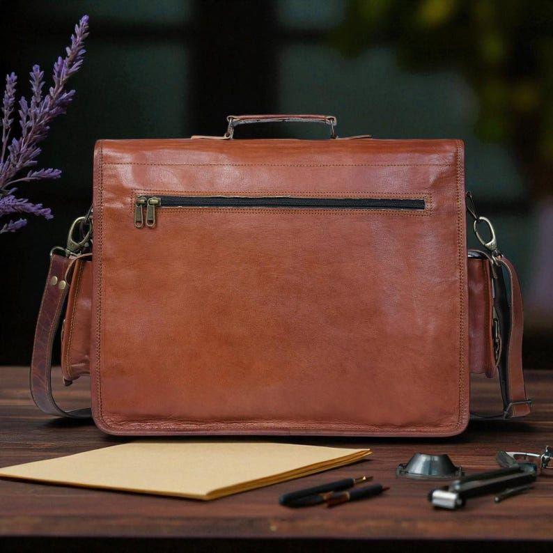 Leather Laptop Briefcase – Full-Grain Cowhide Shoulder Bag for Men & Women | Business Work Bag | Custom Gift for Professionals