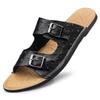2025 Men Leather Beach Sandals and Slippers Men Beach Cross Cork Slippers Summer Solid Color Non-slip Leather Slide Shoe